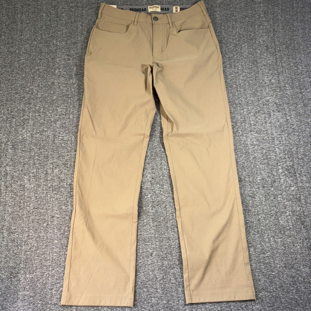 RedHead Mens 32x32 Pants Stretch Flat Front Straight Tan Lightweight Outdoor NWT